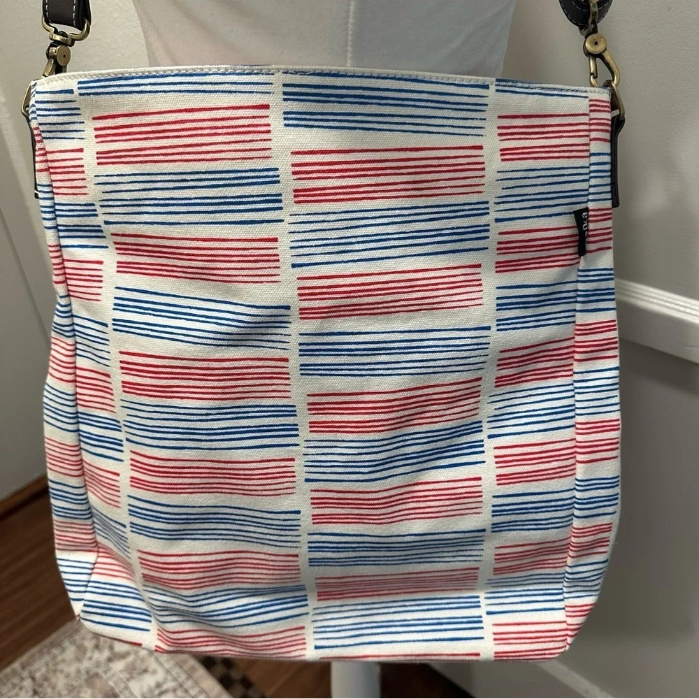 Maika Crossbody Upcycled Canvas Tote Bag with Red, Blue, and White Stripes